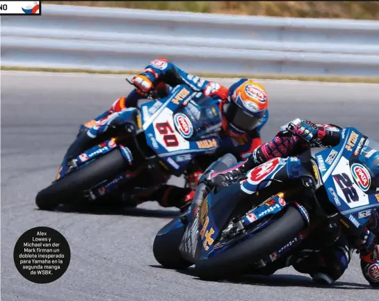  ??  ?? Alex Lowes y Michael van der Mark firman un doblete inesperado para Yamaha en la segunda manga de WSBK.