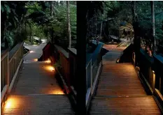  ??  ?? The value of hiding the light sources to help illuminate the path without dazzling the eye is illustrate­d easily seen in this before and after shot.