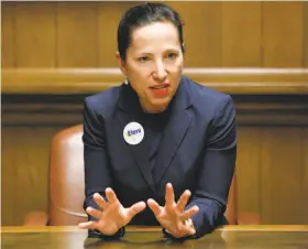  ?? Russell Yip / The Chronicle ?? Former ambassador to Hungary Eleni Kounalakis won the No. 2 seat in state government by defeating state Sen. Ed Hernandez of West Covina.