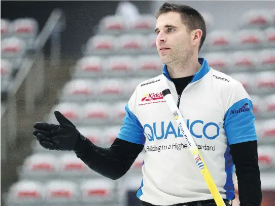  ?? JIM WELLS ?? John Morris, seen during his B.C. rink’s match against the Ontario-based Brad Jacobs team at the Champions Cup in Calgary on Wednesday, has a history in competitiv­e curling, but isn’t seen as one of the favourites at the event. Still, “John just has...