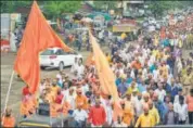  ?? PTI ?? Members of Maratha community take part in a rally at Karad in Maharashtr­a on Tuesday.