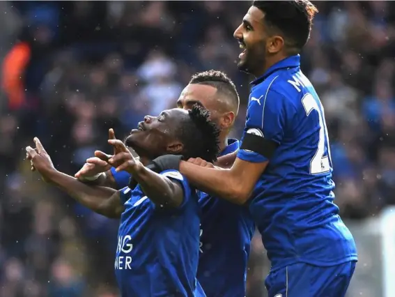  ??  ?? Musa celebrates his first goal in Leicester colours (Getty)