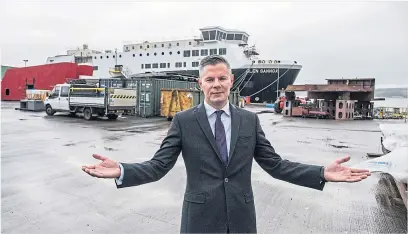  ?? ?? The then finance secretary, Derek Mackay, celebrates awarding the ferry contracts meant to save Ferguson Marine in 2019