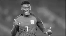  ?? CP photo ?? The United States’ Ayo Akinola celebrates a goal against Ghana during the FIFA U-17 World Cup match in New Delhi, India. Toronto FC has signed Akinola, a U.S. under-17 internatio­nal, as a homegrown player.