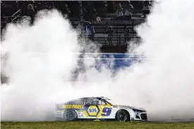  ?? MARK HUMPHREY / AP ?? On Sunday, Chase Elliott rallied from 25th after 120 laps and pulled away on a restart with four laps to go to win at Nashville, his second victory of the season.