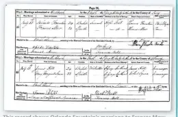  ??  ?? This record shows Orlando Fountain’s marriage to Frances Mew