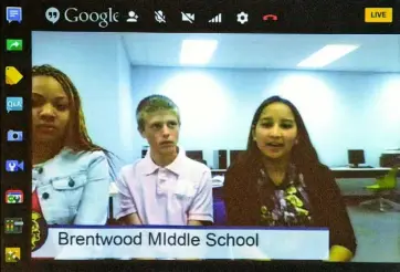  ?? Bob Donaldson/Post-Gazette ?? A panel of students from Brentwood checks in during the Google broadcast.
