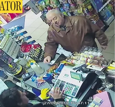  ?? ITN VIA THE ASSOCIATED PRESS ?? CCTV video shows former Russian spy Sergei Skripal in a store in Salisbury, England, before being attacked with a nerve agent. He and his daughter, along with a police officer who came to their assistance, are in critical condition.