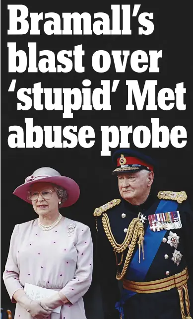  ??  ?? Distress: Lord Bramall, pictured with the Queen, was forced to endure a ten hour search of his home