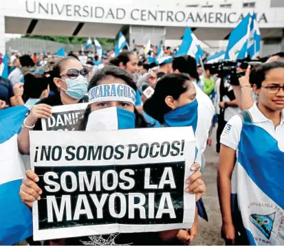 ?? FOTO ?? Marcha estudianti­l contra el régimen de Daniel Ortega realizada el pasado sábado en Nicaragua. Los movimiento­s juveniles han liderado las manifestac­iones para derrocar al presidente.