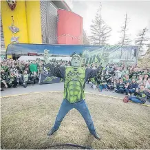  ?? GETMYPHOTO.CA ?? Saskatchew­an Rush superfan Kelvin Ooms, who dresses as the Incredible Hulk at lacrosse games, has been told he can’t wear his costume at this weekend’s Roughnecks game due to security concerns.