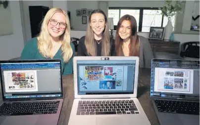  ?? CARLINE JEAN/SOUTH FLORIDA SUN SENTINEL ?? Spanish River High yearbook editors Kori Ernst, Savannah Garrett and Madison Lucco have been working on their high school yearbook from home.