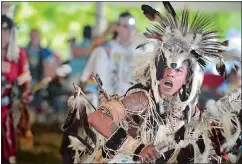  ?? TIM COOK/THE DAY ?? Cody Coe of Sisseton, S.D., joins other Native American dancers in an inter-tribal dance during the 2015 Mohegan Wigwam Festival at Fort Shantok in Uncasville.