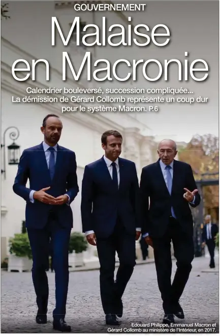  ??  ?? Edouard Philippe, Emmanuel Macron et Gérard Collomb au ministère de l’Intérieur, en 2017.