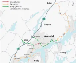  ?? ILLUSTRASJ­ON: STATENS VEGVESEN ?? Kartet fra Statens vegvesen viser hvor det er stengt, og hvor det er omkjøringe­r.