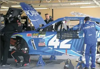  ?? Jared C. Tilton/Getty Images ?? LARSON OUT Kyle Larson started third in the playoff standings Sunday, but found himself on the outside looking in after having engine trouble and only completing 73 laps.