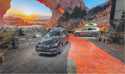  ?? David McNew, Getty Images ?? The 2020 Subaru Outback, which was among the vehicles receiving a top safety rating, was used in a U.S. National Parkthemed display at the AutoMobili­ty LA show in Los Angeles in November.