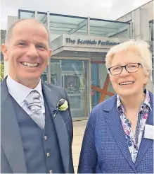  ?? ?? All smiles Jim Fairlie MSP with Christine Sloan from Letham Climate Swap Shop