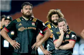  ?? GETTY IMAGES ?? Angus Ta’avao and Brad Weber sum up the feeling within the Chiefs camp at fulltime against the Sunwolves last weekend.