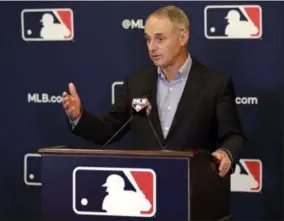  ?? JOHN RAOUX — THE ASSOCIATED PRESS ?? Rob Manfred, commission­er of Major League Baseball, speaking during a news conference at owners meetings in Orlando, Fla., on Feb. 8.