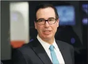  ?? KEVIN C. DOWNS/ NEW YORK DAILY NEWS ?? Secretary of the Treasury Steven T. Mnuchin visits Jet Blue’s Long Island City Support Center on March 9 in Queens, N.Y. Mnuchin said on Friday that a trade war between China and the U.S. was possible.