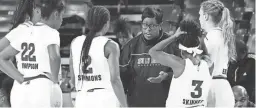  ?? ROB SCHUMACHER/THE REPUBLIC ?? Arizona State coach Natasha Adair instructs players during a timeout against Massachuse­tts in Tempe on Dec. 2.