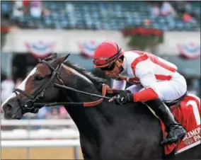  ?? NYRA PHOTO BY JOE LABOZZETTA ?? Bricks and Mortar, with Joel Rosario up, won the Manila Stakes July 4 at Belmont. He’s one to watch in the Woodward undercard Saturday at Saratoga Race Course.