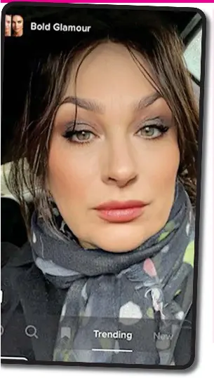  ?? ?? Altered image: Sarah Vine tries out TikTok’s ‘Bold Glamour’ filter, which has been used in more than 15 million videos