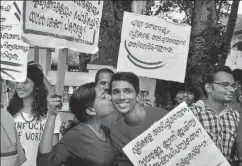  ?? PTI ?? ▪ The Kiss of Love protest in Kochi, November 11, 2014. The protests against moral policing began in Kerala (File Photo)