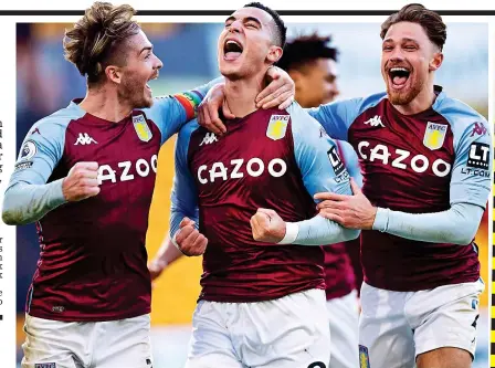  ?? GETTY IMAGESS ?? Sweet taste of success: (from left) Jack Grealish, Anwar El Ghazi and Matty Cash in 2020