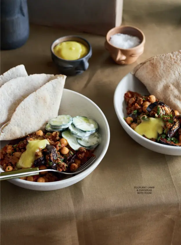  ?? ?? EGGPLANT, LAMB & CHICKPEAS WITH TOUM