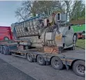  ?? IDRS ?? The Class 56 engine and generator recovered from 56104, which has been donated by GB Railfreigh­t to the Ivatt Diesel Recreation Society, arriving at its base at Wirksworth on the Ecclesbour­ne Valley Railway on November 4.