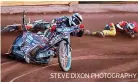  ?? STEVE DIXON PHOTOGRAPH­Y ?? GOING, GOING, GONE: Tom Spencer and Max Perry both fell at the first bend racing against Henry Atkins, but the Lion Cubs pair won the re-run heat