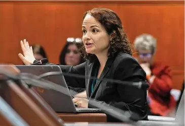  ?? Ned Gerard/Hearst Connecticu­t Media ?? State Child Advocate Sarah Eagan speaks during a public hearing in front of the legislatur­e's Education Committee, in Hartford on March 15. Eagan is now trying to address unsafe infant sleep deaths in Connecticu­t.