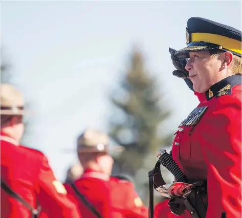  ?? BRANDON HARDER ?? RCMP Commission­er Brenda Lucki presided Thursday over a ceremony on parade square at Depot Division in Regina during which she was formally given her title amid pomp and a sea of red serge uniforms. She calls her new role ‘the best job in the world.’