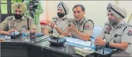  ?? HT PHOTO ?? Additional director general of police (law and order), Rohit Choudhary (second from right) during a press conference in Sangrur on Saturday.