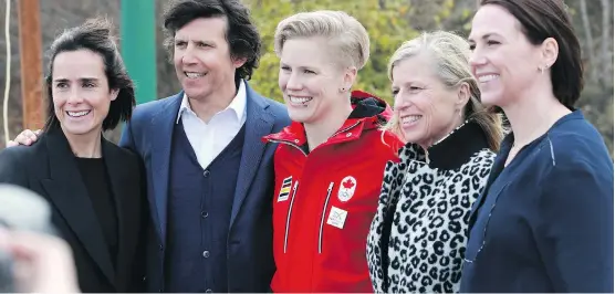  ?? GAVIN YOUNG ?? From left, Hannah Burns, head of promotion, Olympic Games; IOC executive director Christophe Dubi; Alex Gough, two-time Olympic luge medallist; Mary Moran, Calgary 2026 CEO; and, Helen Upperton, Olympic bobsled silver medallist gather following a press conference on the Calgary 2026 Winter Olympics bid at Canada Olympic Park on Wednesday.