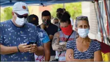  ?? KEITH SRAKOCIC - THE ASSOCIATED PRESS ?? People waiting in line to enter a grocery store wear COVID-19 protective masks, Friday, July 3, in McCandless, Pa.