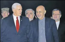  ?? REUTERS ?? US vice president Mike Pence with Afghan President Ashraf Ghani and Chief Executive Abdullah Abdullah in Kabul.