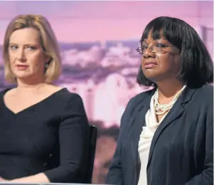  ??  ?? Shadow home secretary Diane Abbott on TV yesterday with Amber Rudd