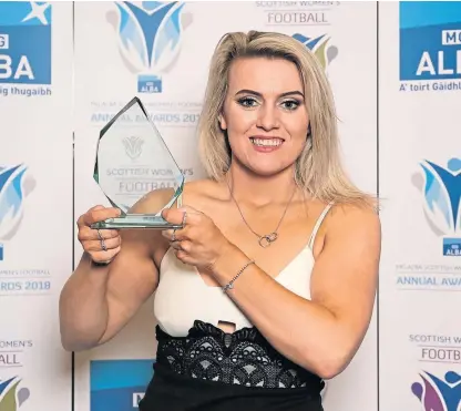  ??  ?? Montrose striker Charlotte Gammie with her Division Two player of the year award.