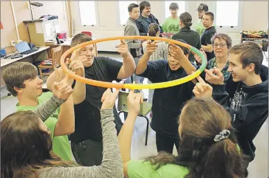  ??  ?? Part of the Students Assisting in Violence Education conference at Bridgetown Regional High School May 10 was their very own Amazing Race challenge that got students from Grades 6 to 12 working together.