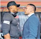  ??  ?? Face off: Anthony Joshua (left) goes head to head with Kubrat Pulev