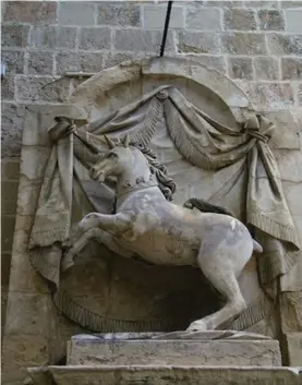  ??  ?? The sculpture of the Unicorn on the fountain at St. John’s by Mariano Gerada