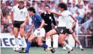  ??  ?? Paul Breitner of West Germany chases Italy’s Paolo Rossi in the final of the 1982 World Cup