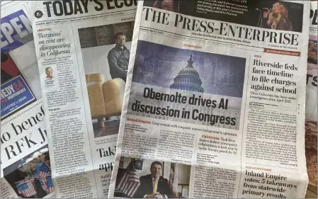  ?? MARK ACOSTA — STAFF ?? A copy of the April 7edition of The Press-enterprise. Newspapers have been losing readers to other media for years.