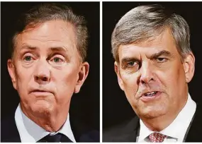  ?? Jessica Hill / Associated Press ?? This pair of Sept. 26, 2018, file photos shows gubernator­ial candidates Gov. Ned Lamont, left, Democrat, and Bob Stefanowsk­i, Republican, after a debate at the University of Connecticu­t in Storrs. The two men will face off in the November general election.