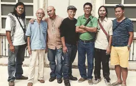  ??  ?? Some of the members of the Kasi- Kasi Art Associatio­n of Tacloban: (from left) Jun Olimberio, Ernie Ybanez, Archie Zabala, Rico Palacio, Crispin Asensi, Dante Enage and Billy Pomida.