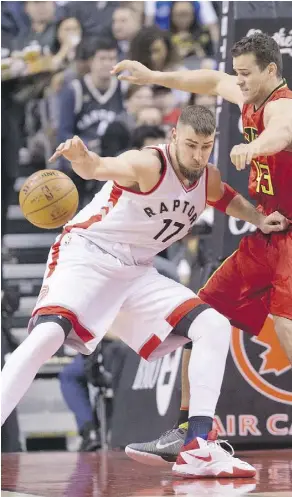  ?? STAN BEHAL / POSTMEDIA NETWORK ?? Raptors centre Jonas Valanciuna­s has averaged just 4.5 points over his last four games, well below his season totals.