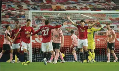  ??  ?? Antony Martial (second left) had a goal chalked off against Sheffield United that Ole Gunnar Solskjaer says the officiatin­g report finds should have stood. Photograph: Dave Thompson/EPA